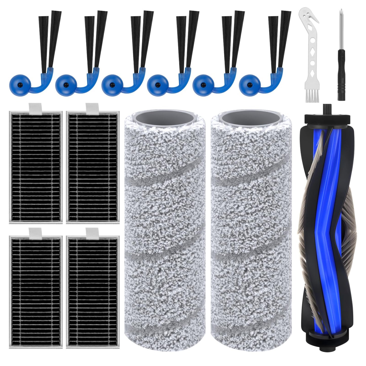 15 Pack Accessories KIt for Ecovacs Deebot X11 OmniCyclone/ X11 Pro/ X11 Pro Omni/ X11 Vacuum Cleaner, Replacement Parts 1 Main Brush 2 Mop Roller 6 Side Brush 4 Filter 2 Install Tools