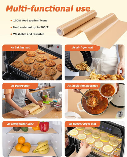 Silicone Baking Mat Roll, Best German Silicone Non-Slip Pastry Mat, Reusable Oven Liner, 12IN x 8FT