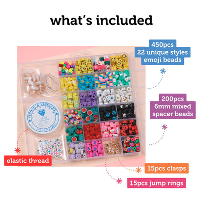 Incraftables Smiley Face Bracelet Kit – 450 Clay Beads with Flowers, Cute Charms & Small Accent Beads – DIY Jewelry Making Kit – Bracelet Supplies for Craft Projects