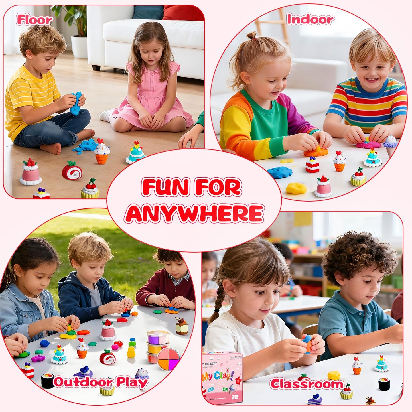 Kids Clay Air Dry Clay for Kids - Air Drying Modeling & Sculpting Kit,DIY 12 Box Food Dessert Cake Theme Arts & Crafts Clay Set,Ultra Soft Non-Sticky Bulk Party Favors & Party Crafts for Girls & Boys