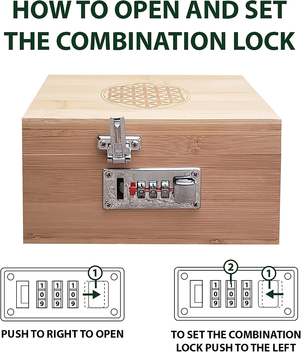 Miracles Bamboo Storage Box - Decorative Box with Lid and Combo Lock for Tea and Spice Storage