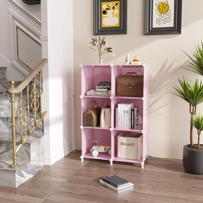 AWTATOS Cube Storage Organizer - Portable DIY Closet Shelves for Kids | Stackable 6-Cube Design in Pink