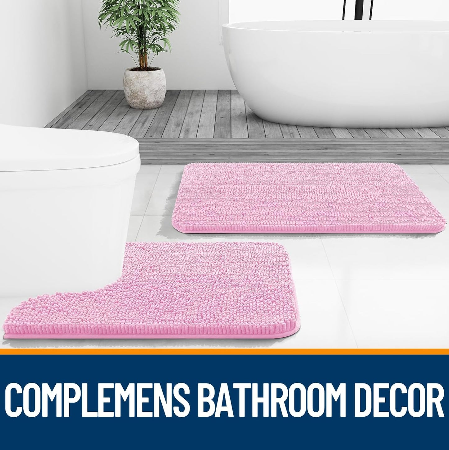 OLANLY Bathroom Runner Rug - Extra Soft Chenille | Quick-Dry, Rubber Backing, 59x20 Inches, Pink