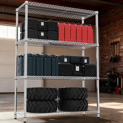 M MZG 4 Tiers Shelf Metal Storage Shelves 2640 lbs Steel Storage Shelving Utility Shelving Unit Steel Organizer Wire Rack for Home,Kitchen,Office,Garage Chrome 17.7" D x 47.2" W x 70.3" H