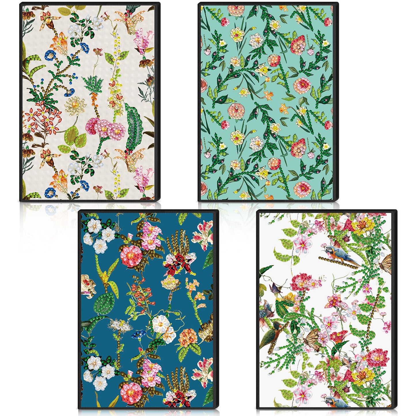 Mooliwe 4 Pcs Diamond Painting Notebook for Adults, Diamond Art Journal DIY Art Kits Sets A5 Leather Painting Sketchbook Christmas Gifts for Adults Beginners(Summer Floral)