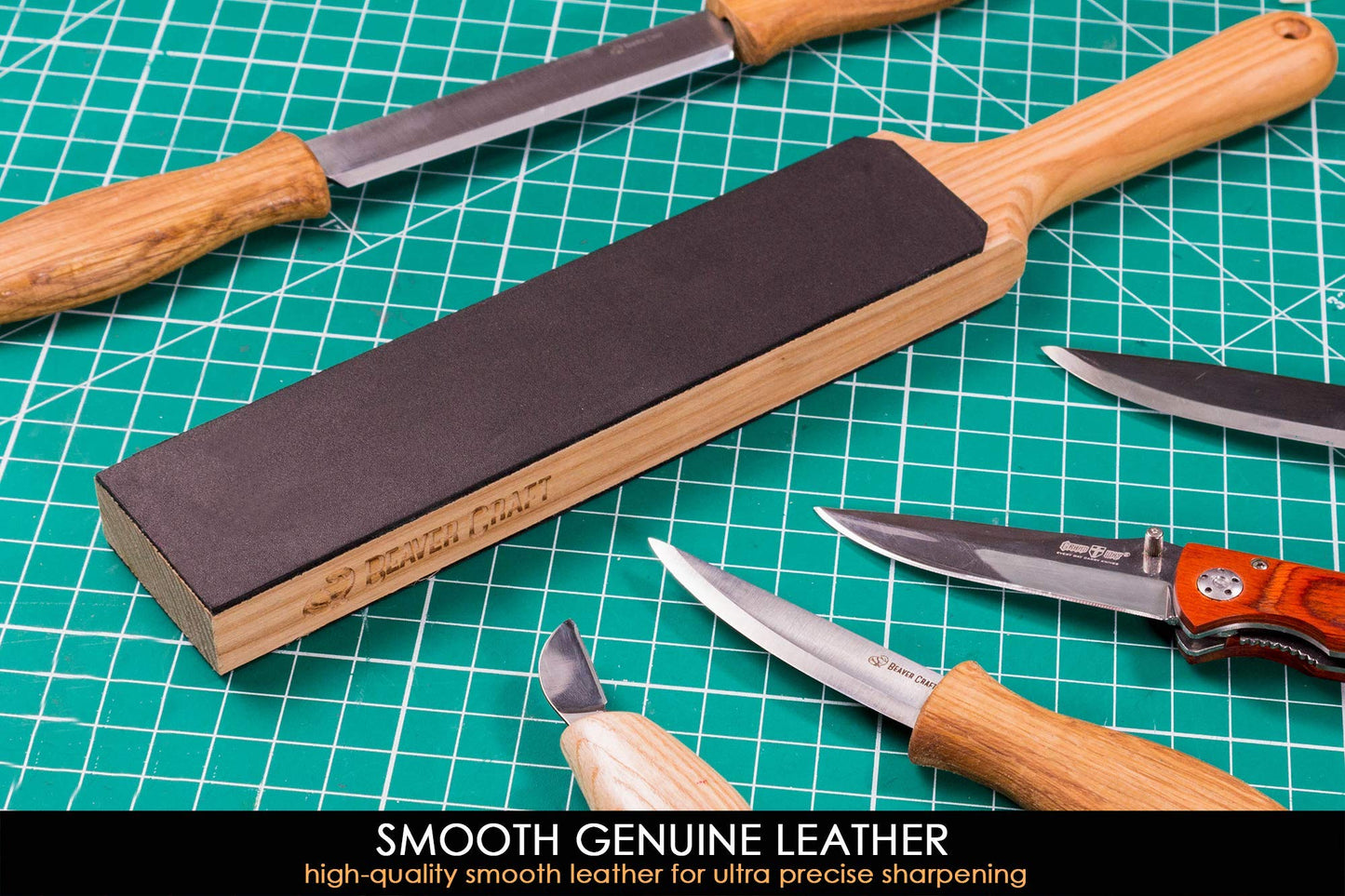 BeaverCraft DIY01 Wood Carving Kit LS6P1 Stropping Kit Leather Strop Kit with Sharpening Polishing Compound Knife Stropping Block