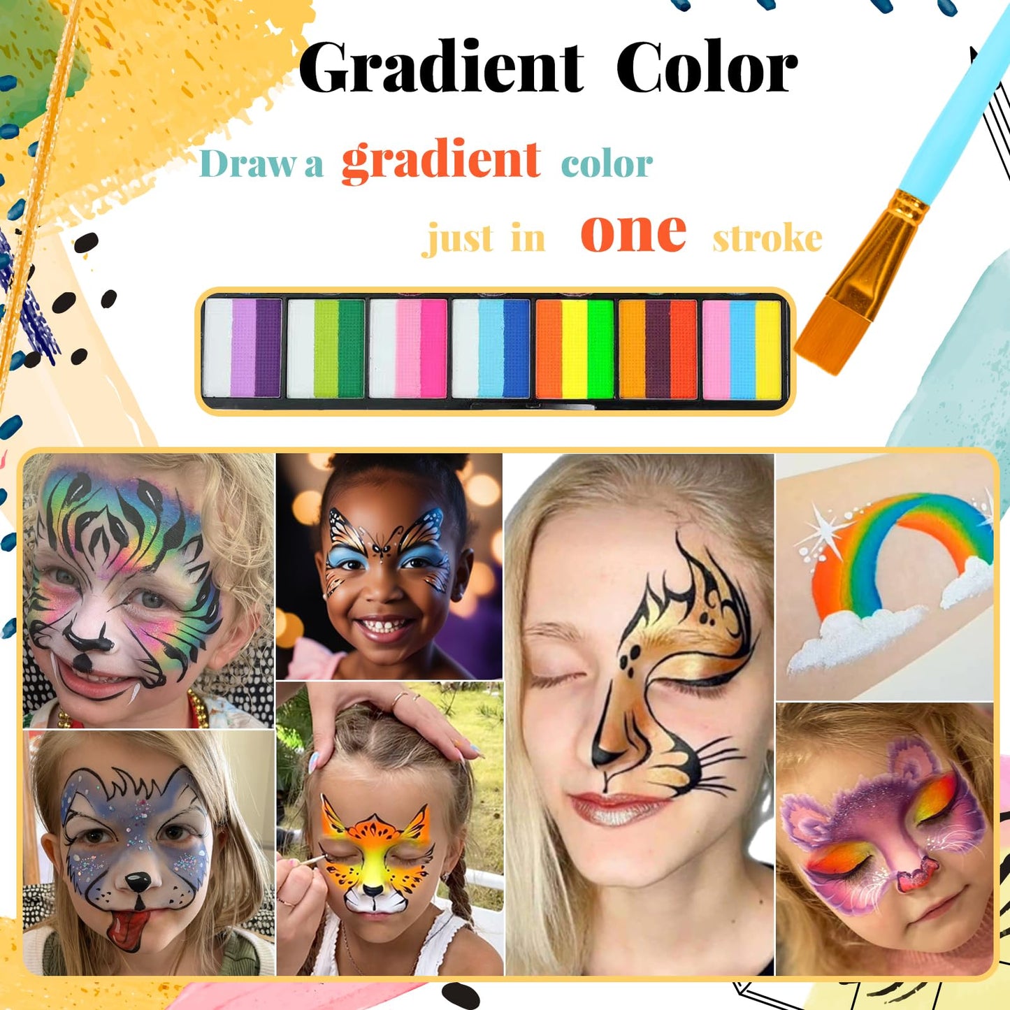 Face Painting Kit for Kids, 42 Colors Professional Face Paint Makeup Kit Non-Toxic Water Activated Facepaint Palette with Brush, Stencil, Sponge, Gem, for Party Halloween Christmas (42 Colors)