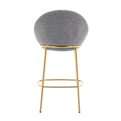 Christopher Knight Home Dudley Barstool Set of 2, Metal Bar Stools for Kitchen Island, Boucle Fabric Accent Chair for Bar Table, Modern Counter Stools with Footrest and Backrest, Gray and Gold