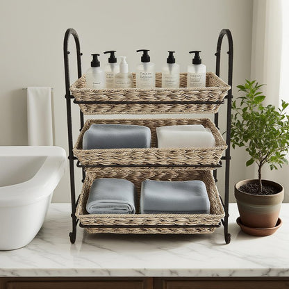 Lihou PapaQ Stackable Candy Display Rack with Rattan |Stackable Candy Organizer|Multi-Function Snack Rack&Shelf for Chips |Perfect Display Solution for Stores (Brown, Large)