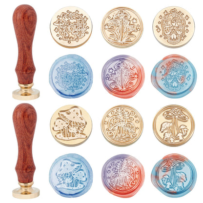 SUPERDANT Mushroom Plant Series Sealing Kit with 6 Stamp Heads - Vintage Wax Stamp Kit for Cards, Envelopes & Invitations