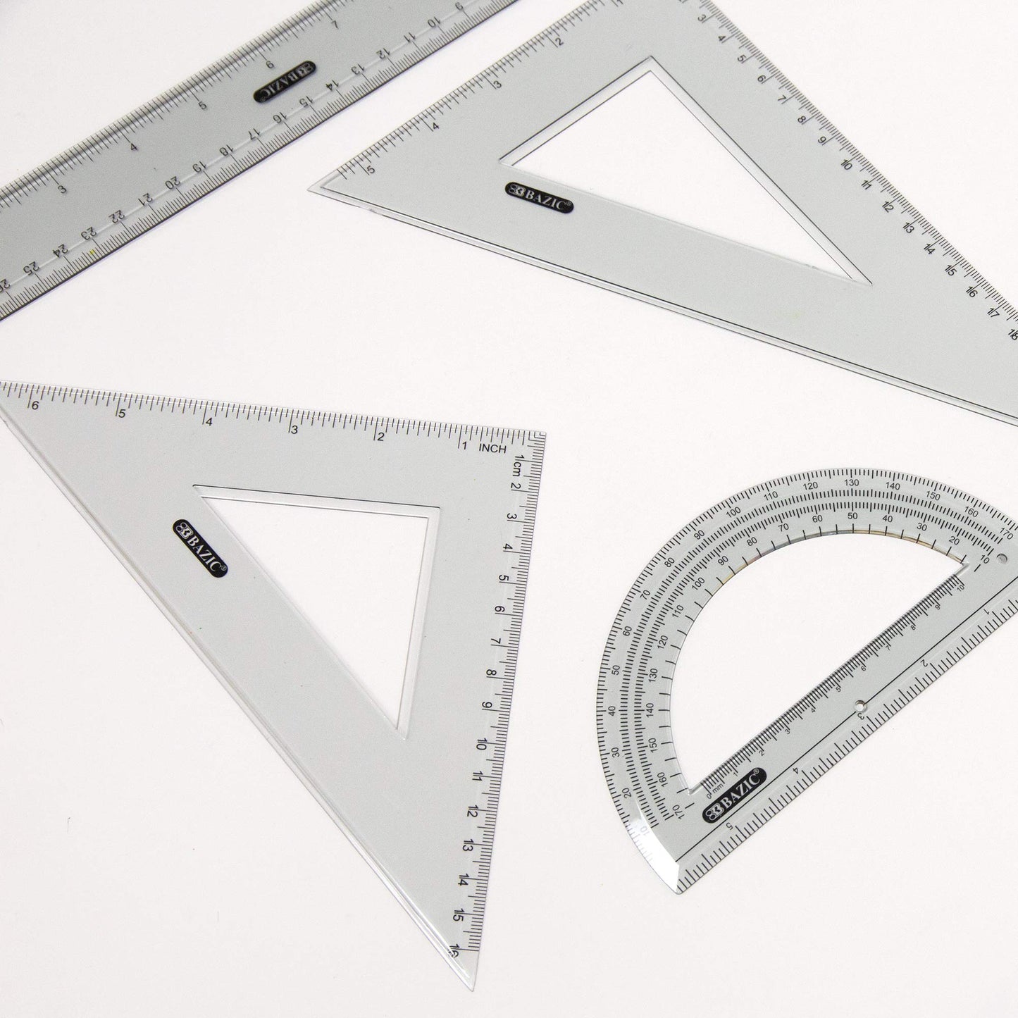 BAZIC Products 4-Piece Geometry Ruler Combination Sets, for School Math Office, 2 Pack