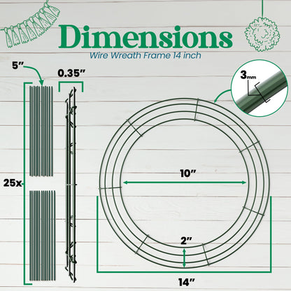 Upstout 5-Pack 14 Inch Wire Wreath Frame – Round Metal Wreath Form with Ring Design for DIY Crafts, Floral Projects, and Home Decor – Dark Green Wire Frame for Christmas Holiday & Weddings