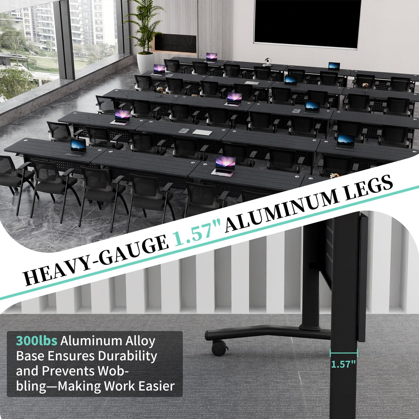 JNMDLAKO Modular Folding Conference Room Table with Wheels & 2 Cable Grommets - 6 Pack Flip Top Mobile Training Table,Modern Meeting Tables 2-30 Person, Black,61"x 19.6"x 29.5"