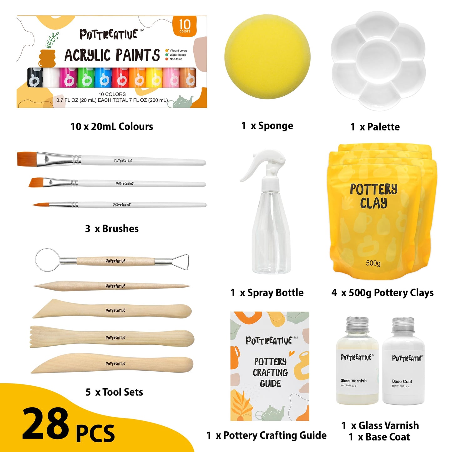 POTTREATIVE Air Dry Clay Kit for Adults, Pottery Starter Kit with Tools & Guide, DIY Craft Kit for Beginners, Date Night Activity, Art Hobby Gift Set
