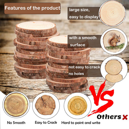 BIBRADAA Wood Slice Ornaments 54 Pcs 2.4-2.8 Inches,Unfinished Natural Wood Cookies,Predrilled with Hole Wood Slices for Crafts,Christmas Ornaments Wedding Decorations etc. ﻿