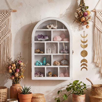 DoubleFill 10" x 15" Trinket Shelf Wooden Shadow Box Display Case with Shelves Acrylic Door Large Wall Mounted Display Shadow Box Mini Figures Curio Trinket Medals Crafts Collection(Retro White)