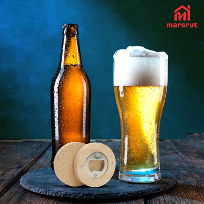 30pcs Bamboo Bottle Opener, Wood Bulk Wooden Openers, Fridge Magnet Round Beer Opener, 2.6" Magnetic Sticker for DIY Bar Decoration Refrigerator Coaster Gift Guest Lover Wedding Kitchens Home Parties