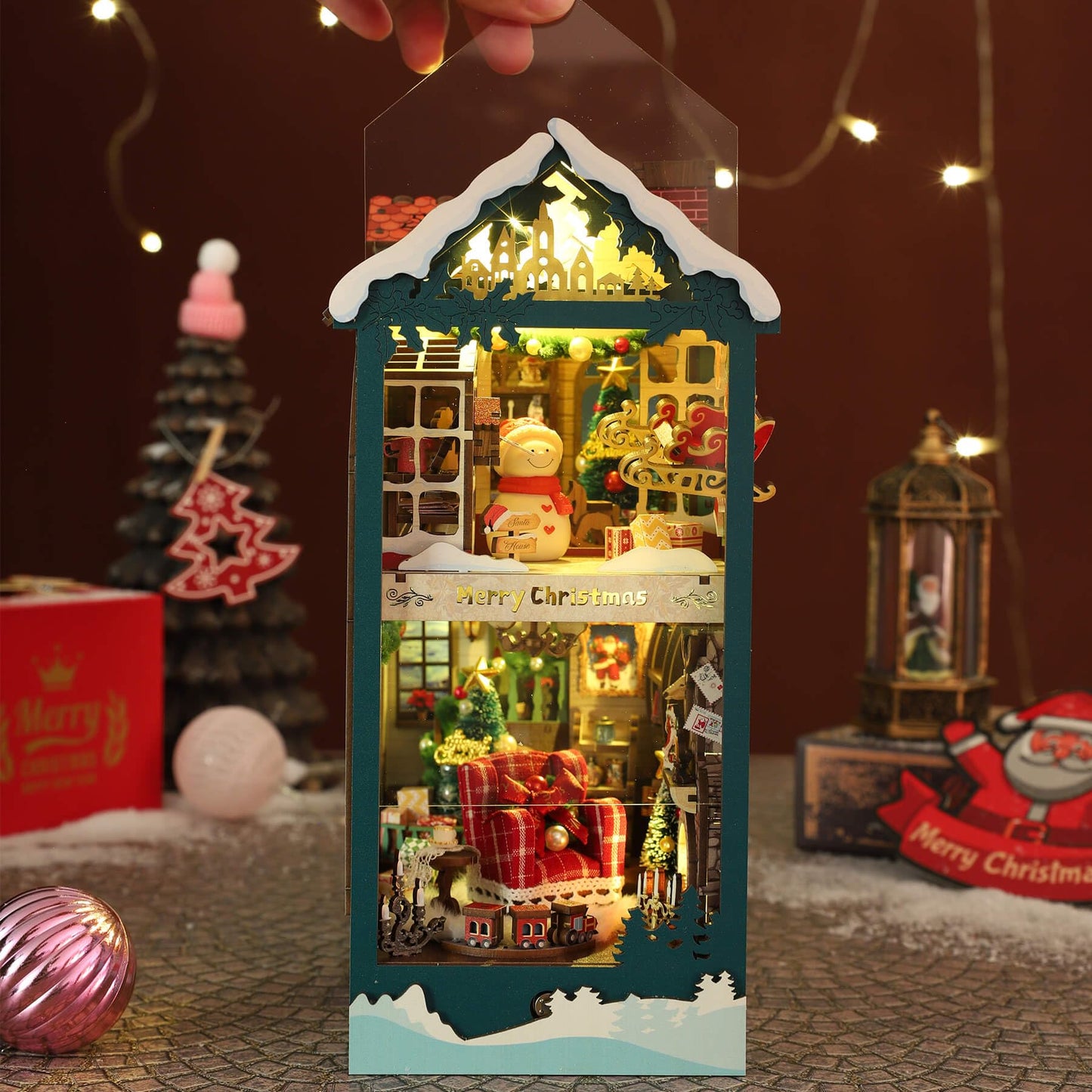 fifijoy Christmas Book Nook Kit - DIY Miniature House Dollhouse Kit for Adults and Teens, Booknook Bookshelf Insert Christmas Decorations, Gifts for Family and Friends (Merry Christmas)