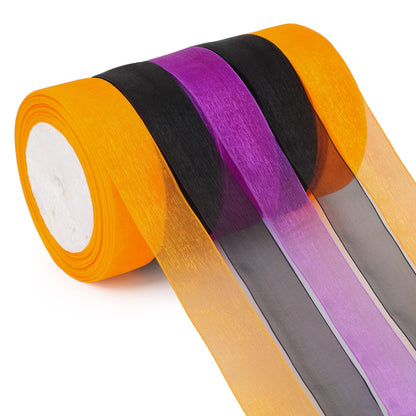 Organza Ribbon Sheer Ribbon, 1" x 125 Yd 5 Rolls Halloween for Gift Wrapping, Bouquet, Wedding, Party Decoration, Halloween