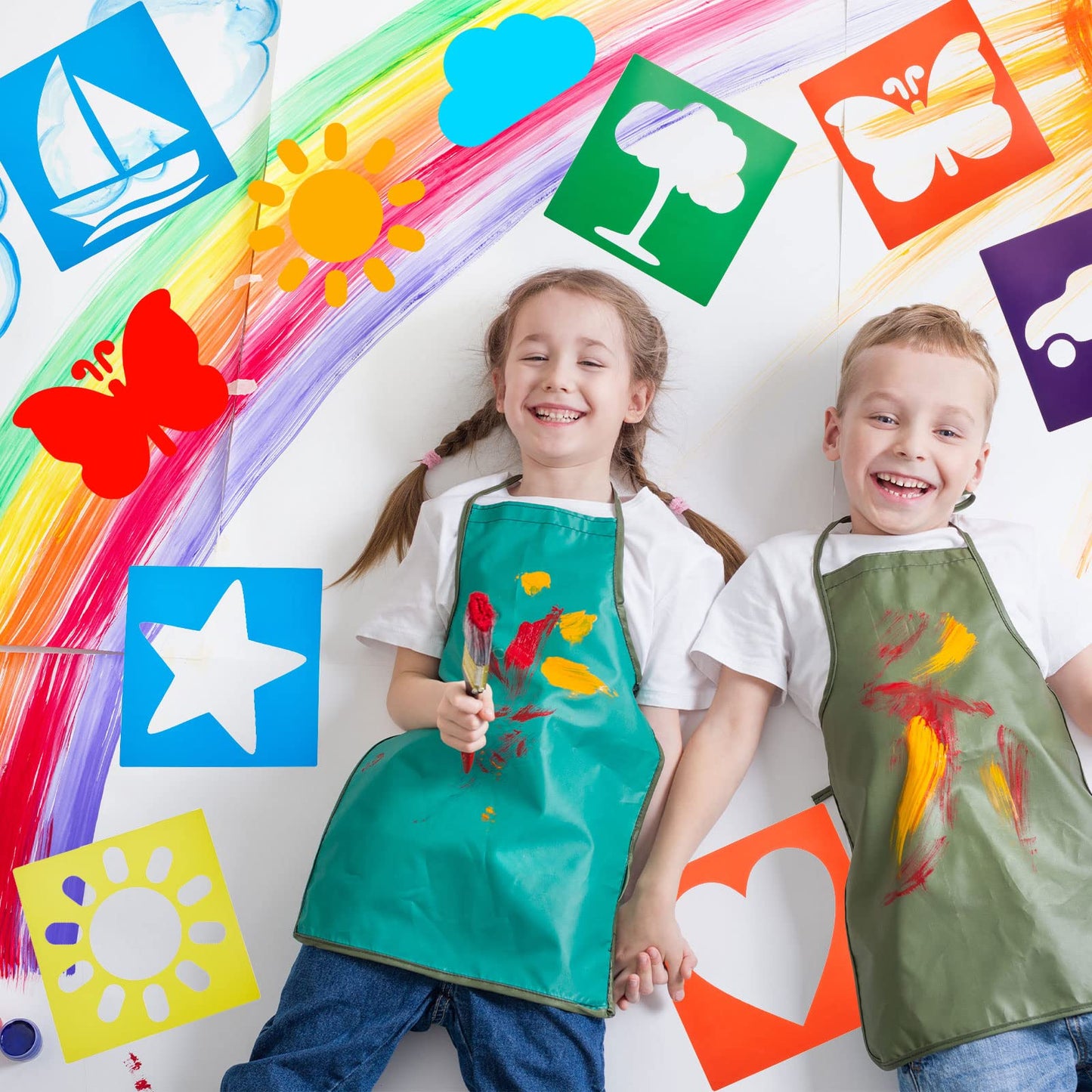 Epakh 24 Pieces Stencils for Kids 8 Inches Drawing Stencils Chalk Template Large Washable Geometric and Garden Themed Primary Shape Template for Kids Toddlers Preschooler(Primary Style)