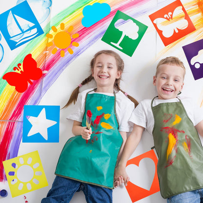 Epakh 24 Pieces Stencils for Kids 8 Inches Drawing Stencils Chalk Template Large Washable Geometric and Garden Themed Primary Shape Template for Kids Toddlers Preschooler(Primary Style)