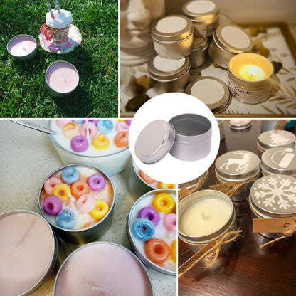 Biugaaufai 48 Pack 4 oz Sliver Metal Candle Tins with Lids, Round, Matte Finish, for DIY Candle Making and Storage
