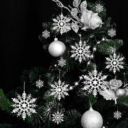 110 Pieces Tmflexe White Plastic Snowflakes Ornaments for Christmas Decoration, 6 Sizes DIY Art Crafts