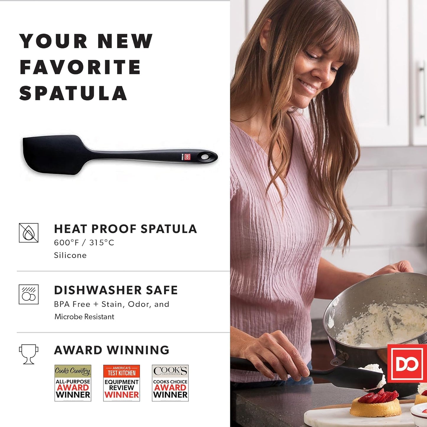 DI ORO Silicone Spatula, 600°F Heat-Resistant Rubber Kitchen Utensil, Black, Dishwasher Safe