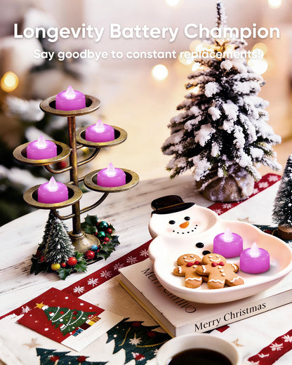 Amagic 24 Pack Light Purple Flameless LED Tea Lights Candles Battery Operated, Electric Fake Tealight Candles for Easter, Wedding, Table Centerpiece, Party, Anniversary, Proposal, Christmas, Birthday