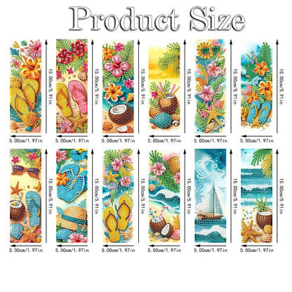 12 Pcs Diamonds Painting Bookmarks Diamond Art Kits for Adults DIY Full Round Gem Crystal Art Bookmarks with Pendant Home Office Supplies for Reading Lovers