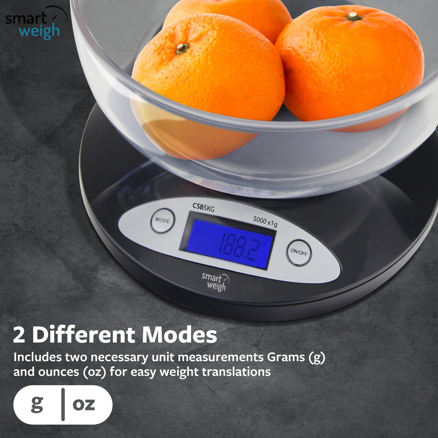 Smart Weigh Digital Kitchen Scale with Removable Bowl – 11lb/5kg Capacity, 0.1oz/1g Precision – High Accuracy Food Scale for Baking, Cooking & Meal Prep (Black)