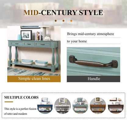 63-Inch Mid-Century Modern Wooden Console Table Living Room Entryway Side Table with Open Shelf,Drawers and Sturdy Construction for Home/House/Apartment