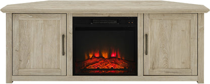Crosley Furniture Camden Corner Fireplace TV Stand for 65+ inch TVs, Entertainment Center with Storage Shelves, Frosted Oak