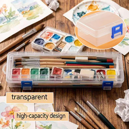 HanyHere 3PCS Brushes Storage Box Paint Brush Drawing Pen Container with Buckle Design, Long Paint Brush Case Watercolor Pen Pencil Container Buckle Design