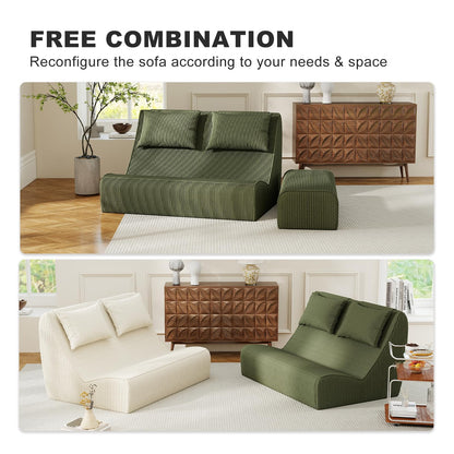 Giant Bean Bag Chair for Adults - Indoor Chaise Lounge with Pillows & Ottomans, Upholstered Loveseat Floor Sofa Chair for Reading, Gaming, Napping, and Movies (Olive Green)