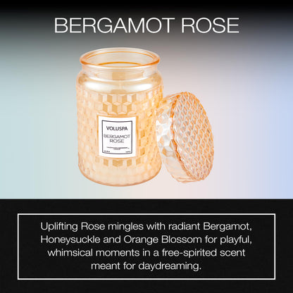 Voluspa Bergamot Rose, Large Candle Jar, 18 oz, 100 Hour Burn Time, Coconut Wax for Clean Burning, Handcrafted in the USA