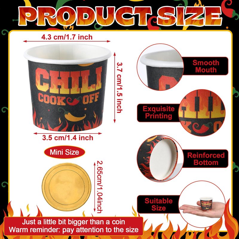 Teenyyou 300 Pcs 4 oz Chili Cook off Decorations Mini Chili Cook off Cups Disposable Food Sample Cups Small Tasting Paper Bowls for Mexican Party Supplies