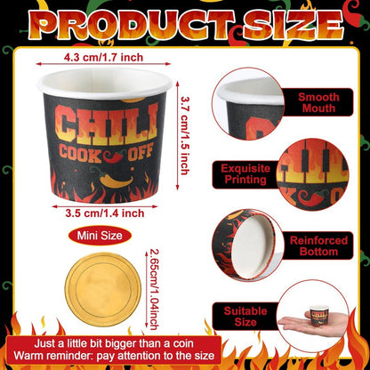 Teenyyou 300 Pcs 4 oz Chili Cook off Decorations Mini Chili Cook off Cups Disposable Food Sample Cups Small Tasting Paper Bowls for Mexican Party Supplies