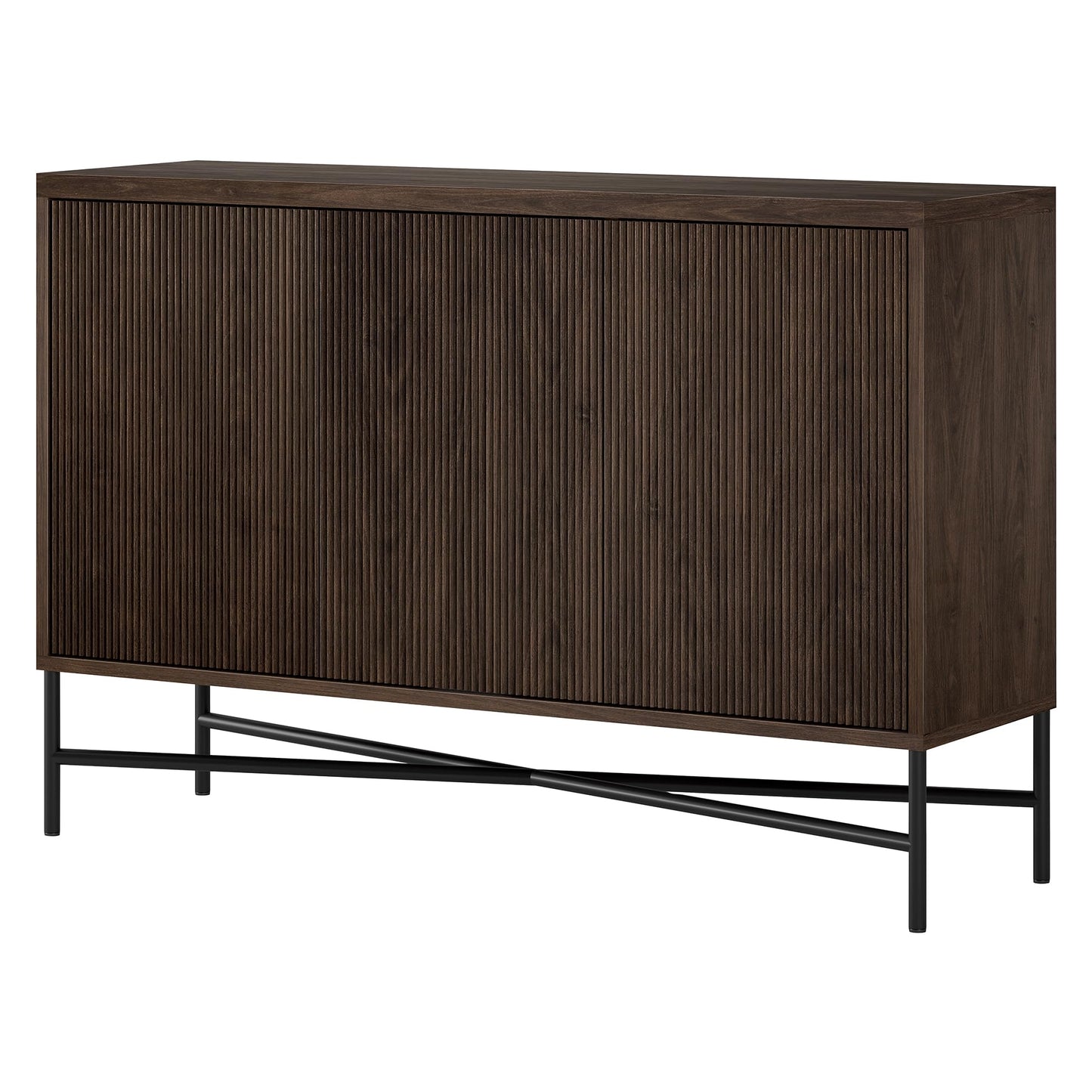 Henn&Hart 48" Fluted Sideboard Buffet Cabinet, Modern Ribbed Credenza with 3 Doors, Adjustable Shelves, and Cable Management Cut-Outs for Dining Room, Kitchen, Living Room or Entryway, Rich Brown