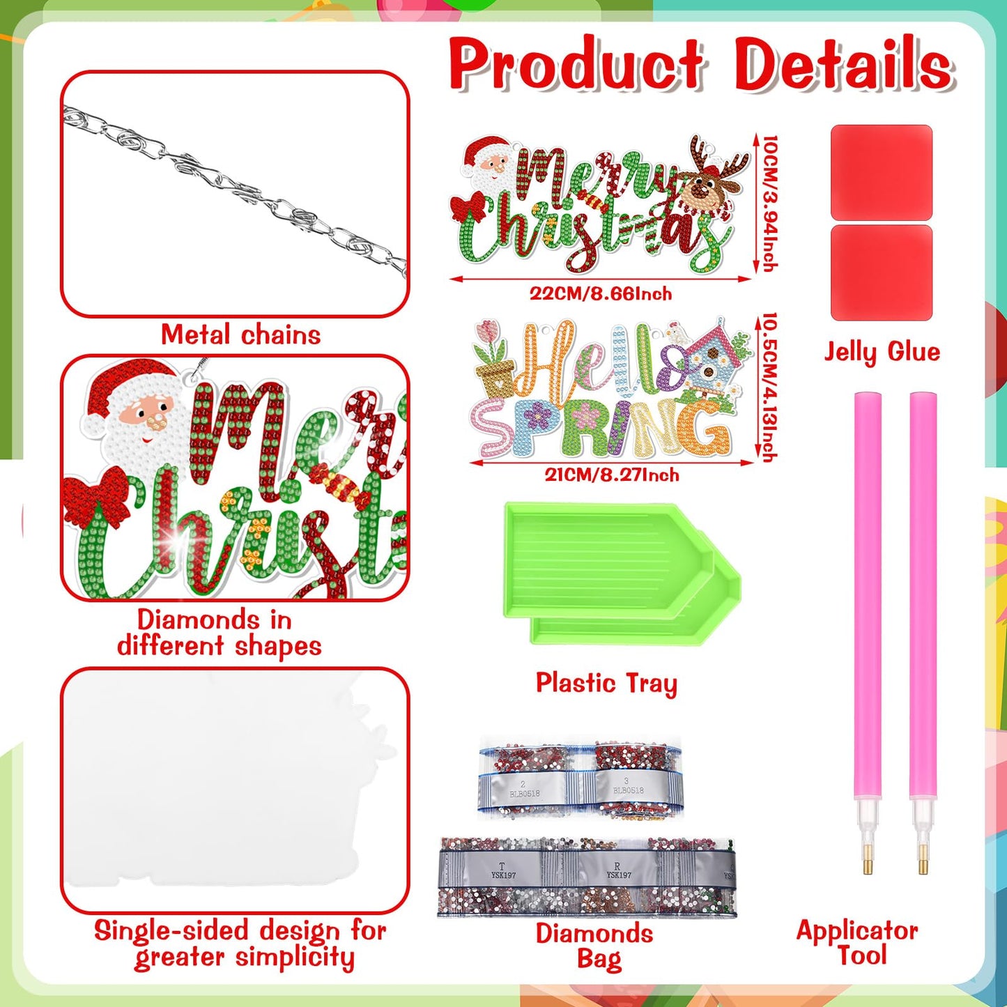 Cinnvoice 12 Pcs Seasonal Diamond Art Wreath Kits Holiday 5d DIY Diamond Painting Signs Germ Hanging Art Ornaments for Wall Door Decorations (Seasonal)