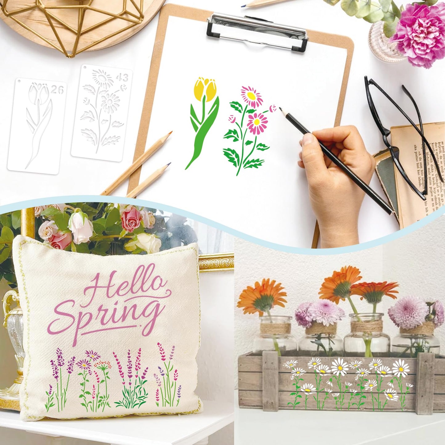 60pcs Small Floral Stencils for Painting on Wood Reusable Flower Wildflower Stencil Templates for Crafts Vine Herb Botanical Leaf Plant Stencils for Drawing on Wall Canvas Furniture(floral60)