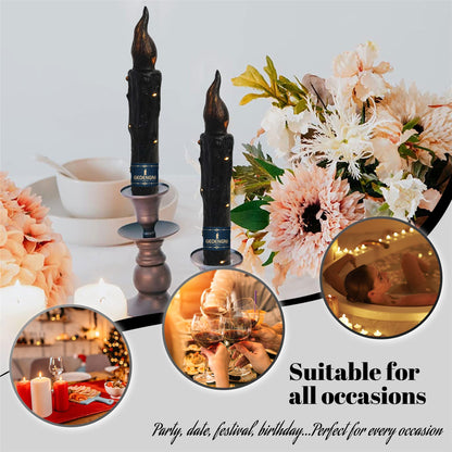 Gedengni Magical Candlesticks Flameless Taper Candle, 2pcs Black LED Tapered Candles Remote Dipped Candle 6inch Battery Chandelier for Enchanting Weddings and Harry Potter Inspired Vigils(LW2P-BA)
