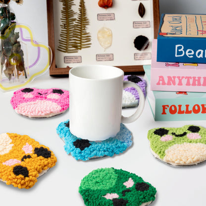 WATINC Frog Punch Needle Coaster Kit - 22Pcs Crafts Punch Needle Coasters Kits for Beginners, Frog Patterns Coaster Tufted Rug Pads with Adhesive Felt Yarns Embroidery Hoop Instruction