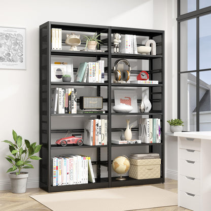 5 Tiers Bookshelf, 68" Metal Storage Book Rack, Black Modern Display Bookshelves with Adjustable Shelves, Steel Rack, Bookcase Storage Organizer for Library, Office, Kitchen, Study Room, Home Office