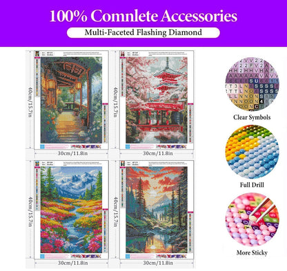 Diamond Art Kits for Adults, 4 Packs Landscape Diamond Art Painting Kits for Adults, Diamonds Painting Kit for Adult, 5D DIY Full Round Drill Gem Craft for Adult Gifts, Home Wall Decor 11.8" x 15.7"