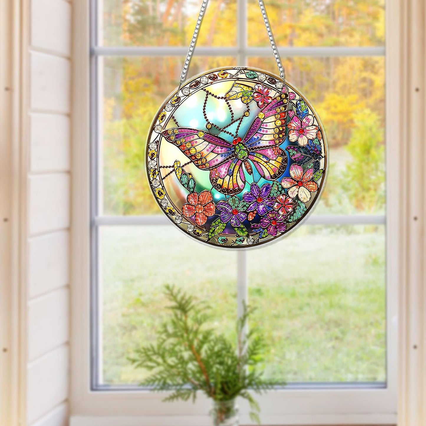 MISCER Butterfly Hanging Diamond Art Pendants Kits for Adults Kids, DIY Double Sided 5D Special Diamond Painting Pendant Kit, Wreath Gem Art Suncatchers for Window Garden Home Decor