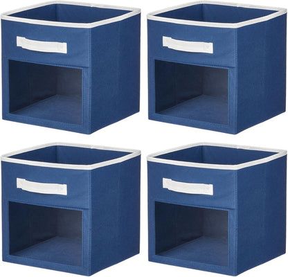 Closet 4 Pack, mDesign Fabric Nursery/Playroom Storage Organizer Bin Box with Front Handle/Window for Cube Furniture