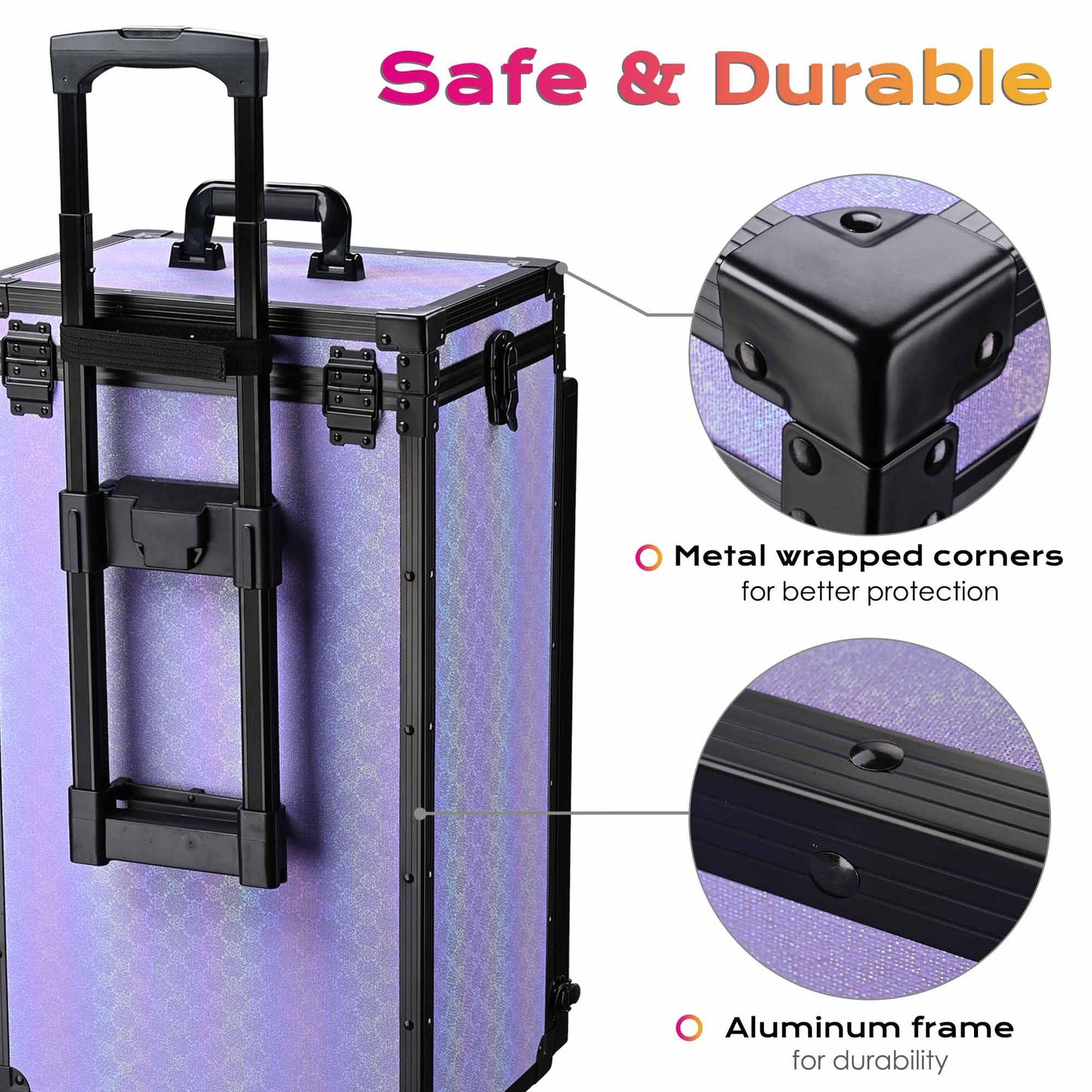 BYOOTIQUE Portable Nail Table with Storage Rolling Makeup Case with Drawers Traveling Manicure Table for Manicurist Nail Teach Makeup Artist Hairstylist Barbershop Beauty Salon, ForgetMeNot Purple