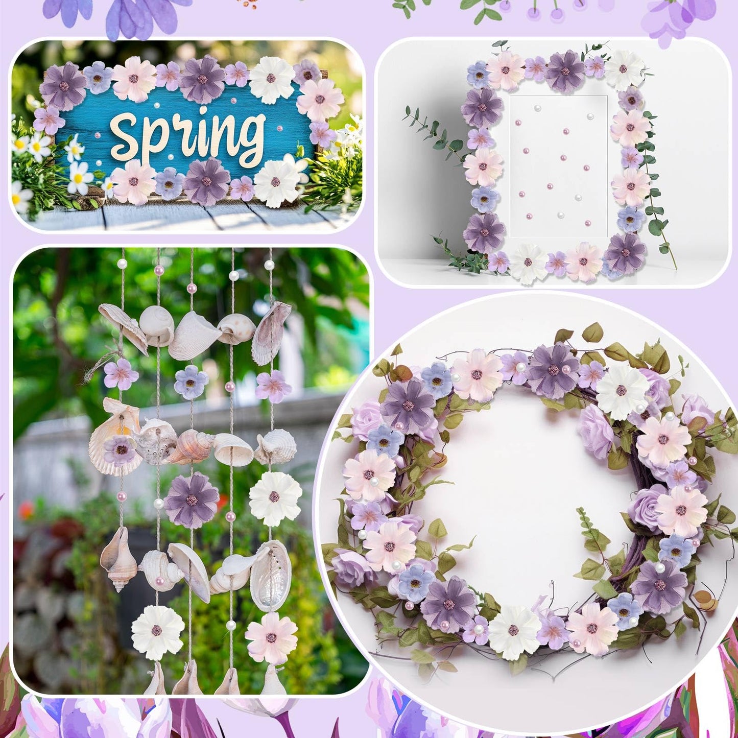 Giegxin DIY Graduation Cap Decorations Kit - 160 Mini Faux Flower Heads & 6 Pearl Rhinestone Stickers, Artificial Fabric Flowers for DIY Grad Hat Topper, Wedding Garland & Crafts(Purple Series)