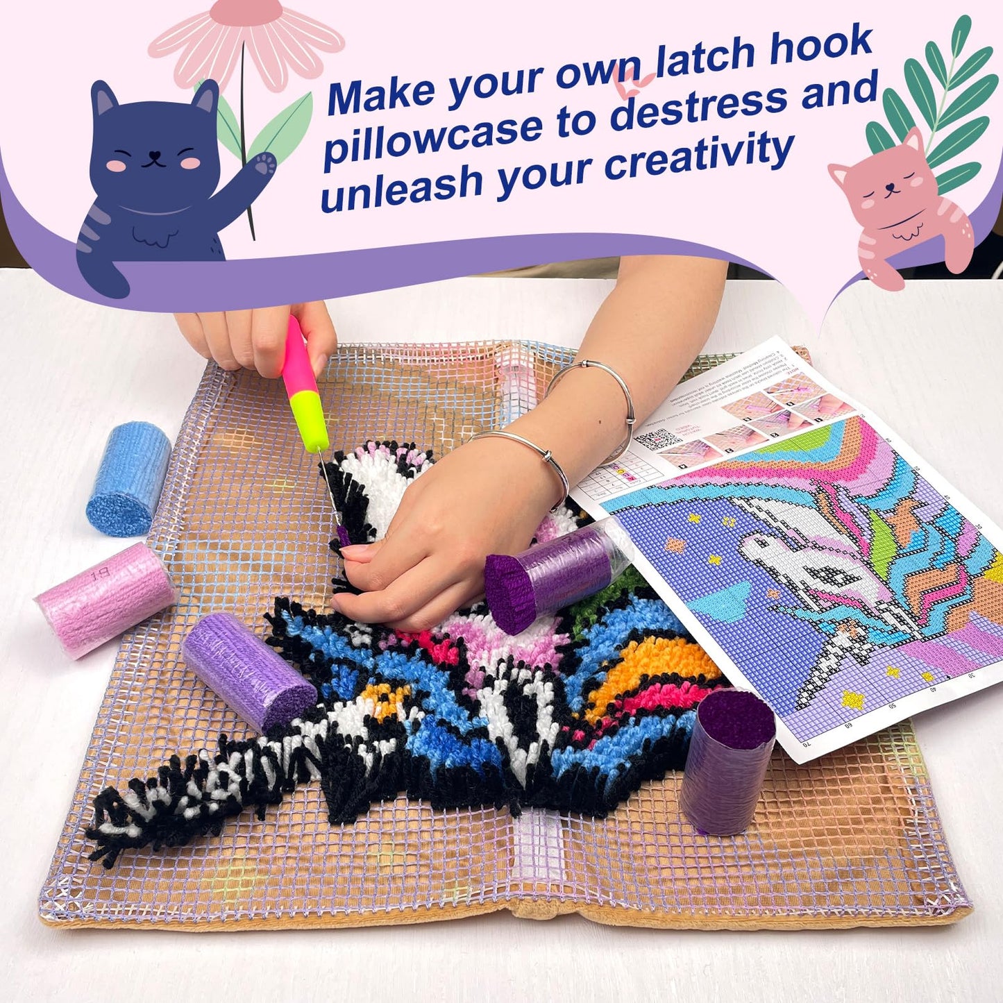 Cute Penguin Latch Hook Kits for Adults Kids Beginners Cartoon Animals Latch Hook Pillow Kit Pre-Printed Latch Hook Rug Kits Cross-stitch Cushion for Home Sofa Decoration 17x17 in. Craft Gift